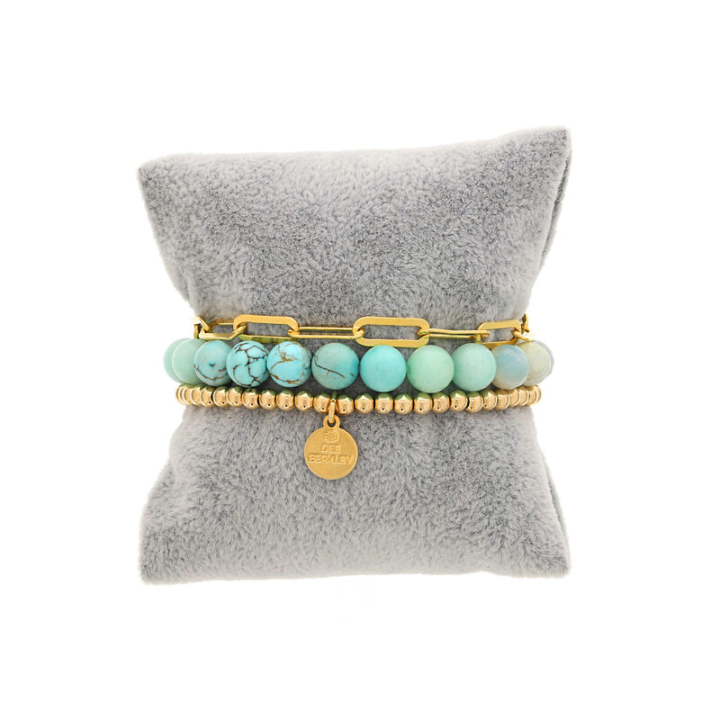 Amazonite Ombre Stack wit Paperclip Chain Bracelet in 18k Gold Plated Sterling Silver image number null