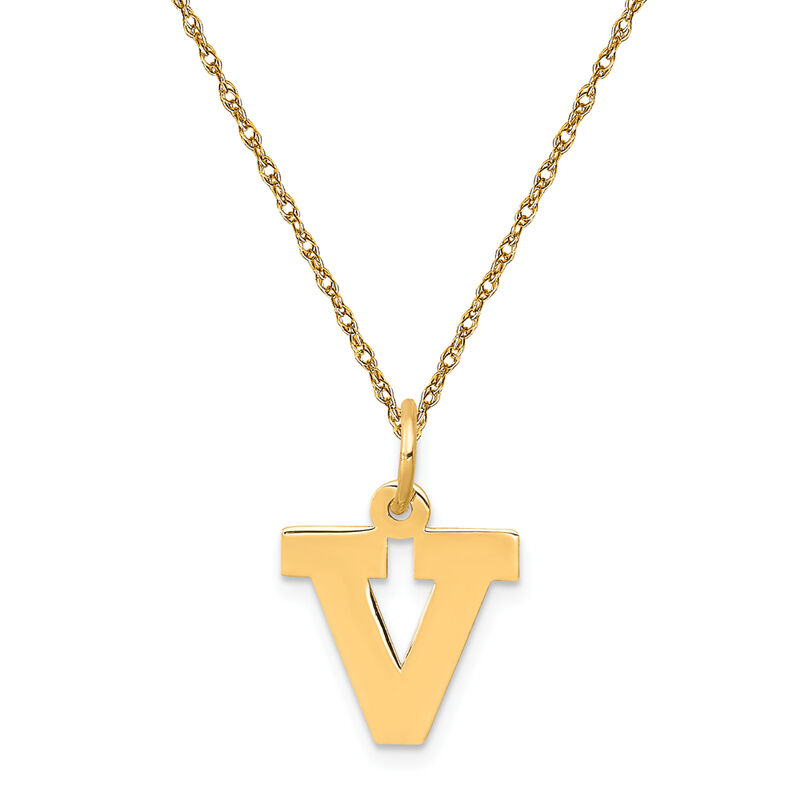Small Block V Initial Necklace in 14k Yellow Gold image number null