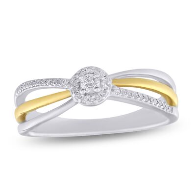Brilliant-Cut Diamond Halo Bypass Ring in Sterling Silver & 10k Yellow Gold