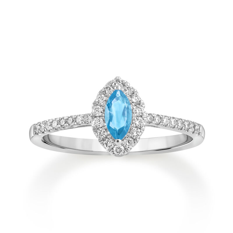 Marquise Blue Topaz Halo Lab Grown Diamond Ring in Sterling Silver image number null