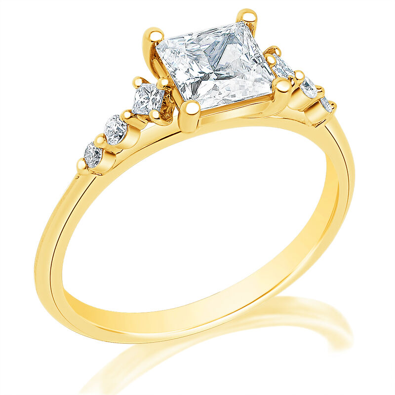 Princess-Cut Lab Grown 1 1/2ctw. Diamond Accented Engagement Ring in 14k Yellow Gold image number null