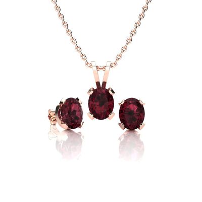 Oval-Cut Garnet Necklace & Earring Jewelry Set in 14k Rose Gold Plated Sterling Silver