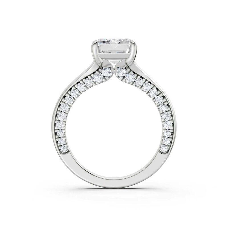 Emerald Lab Grown Diamond 3 1/2ctw. Tapered Engagement Ring with Round Diamond Shank in 14k White Gold image number null