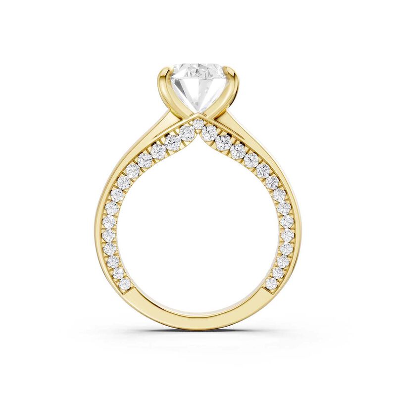 Oval Lab Grown Diamond 3 1/2ctw. Tapered Engagement Ring with Round Diamond Shank in 14k Yellow Gold image number null