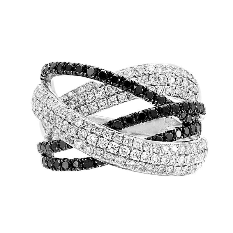 EFFY 2.01ctw. Black White Diamond Drossover Fashion Ring in 14k White Gold image number null