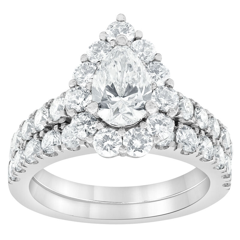 Paige. Lab Grown Pear-Shaped 1ctw. Halo Bridal Set in 14k White Gold image number null