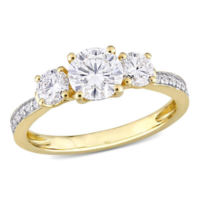 Created White Moissanite 3-Stone Ring in 10k Yellow Gold