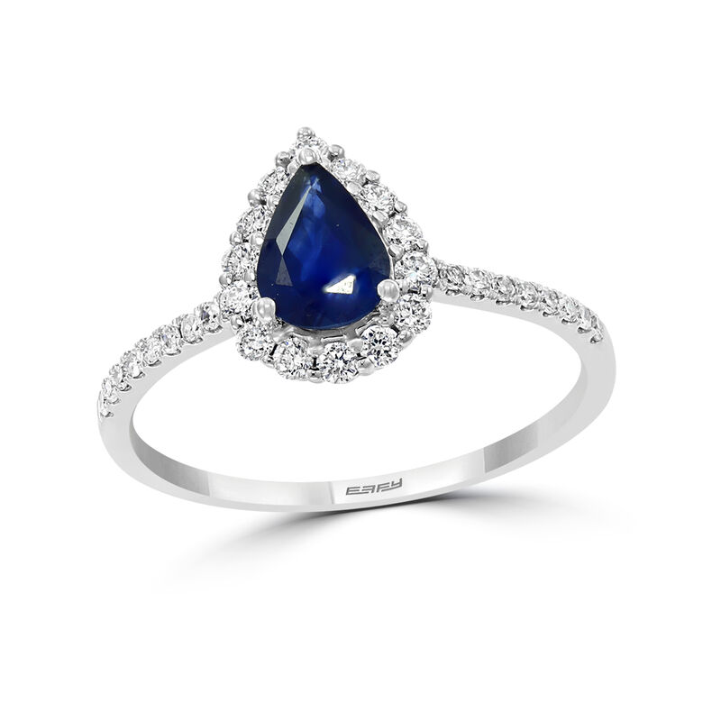 EFFY Pear-Shaped Sapphire & Diamond Ring in 14k White Gold image number null