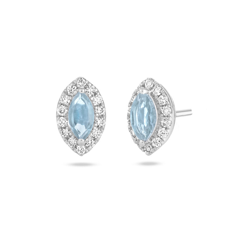Marquise Aquamarine Halo Lab Grown Diamond Earrings in Sterling Silver image number null