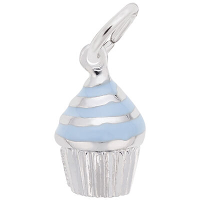 Blue Cupcake Charm in Sterling Silver