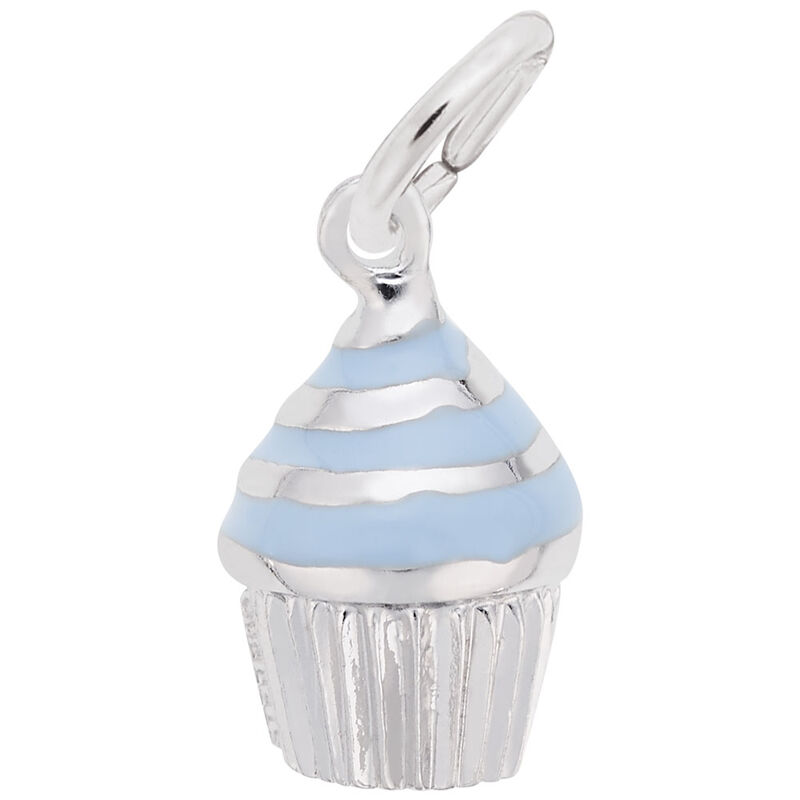 Blue Cupcake Charm in Sterling Silver image number null