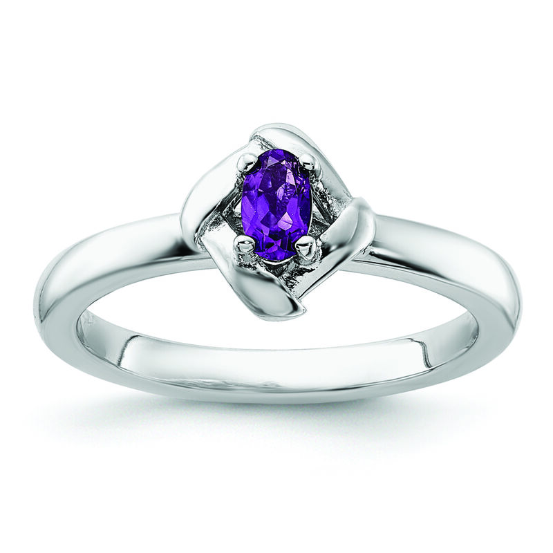Stackable Oval Amethyst Ring in Sterling Silver image number null