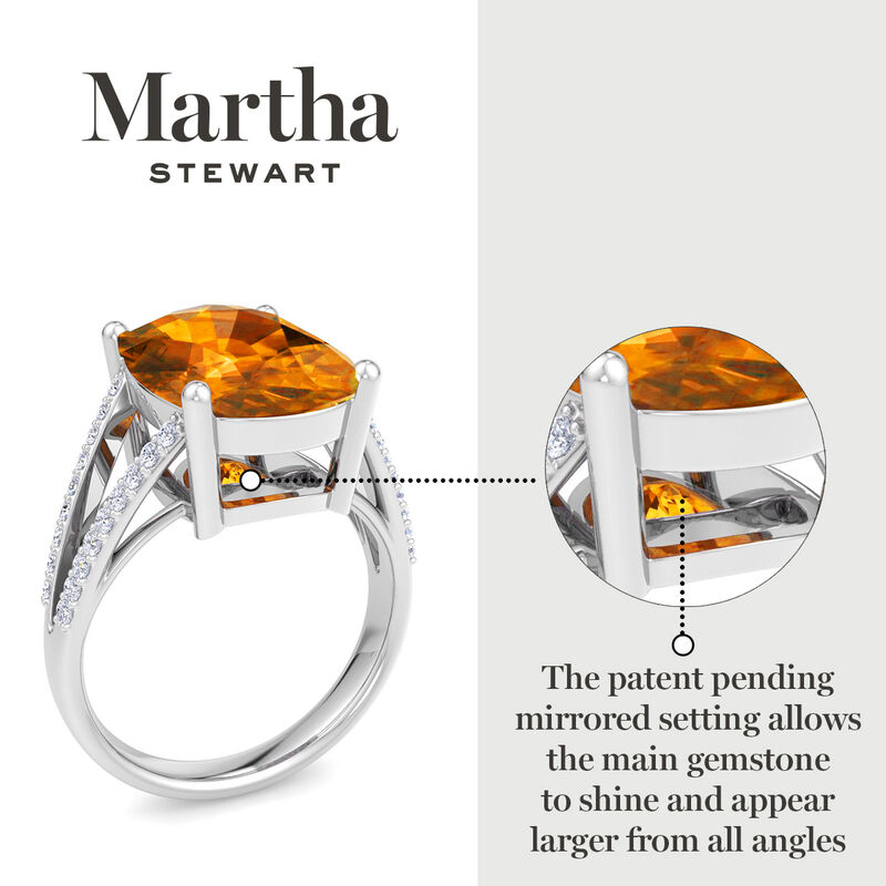 Martha Stewart 10 1/4ctw. Cushion Cut Citrine & Lab Grown Diamond Ring In Sterling Silver image number null