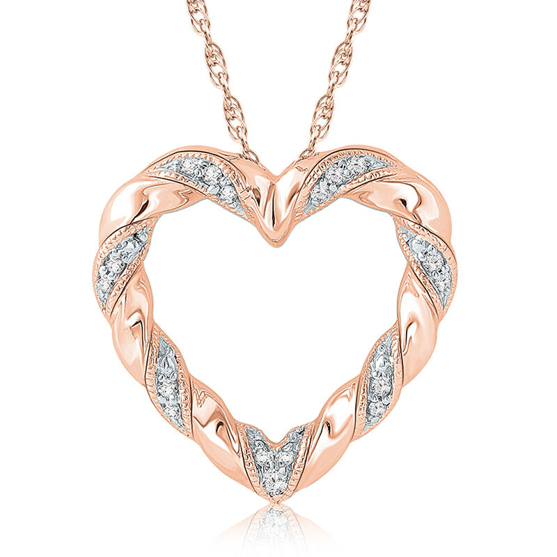 Diamond and Heart 10 Karat Rose Gold image number null