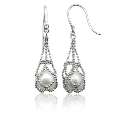 Imperial Pearl Lace Cultured Freshwater Pearl Cage Dangle Earrings in Sterling Silver