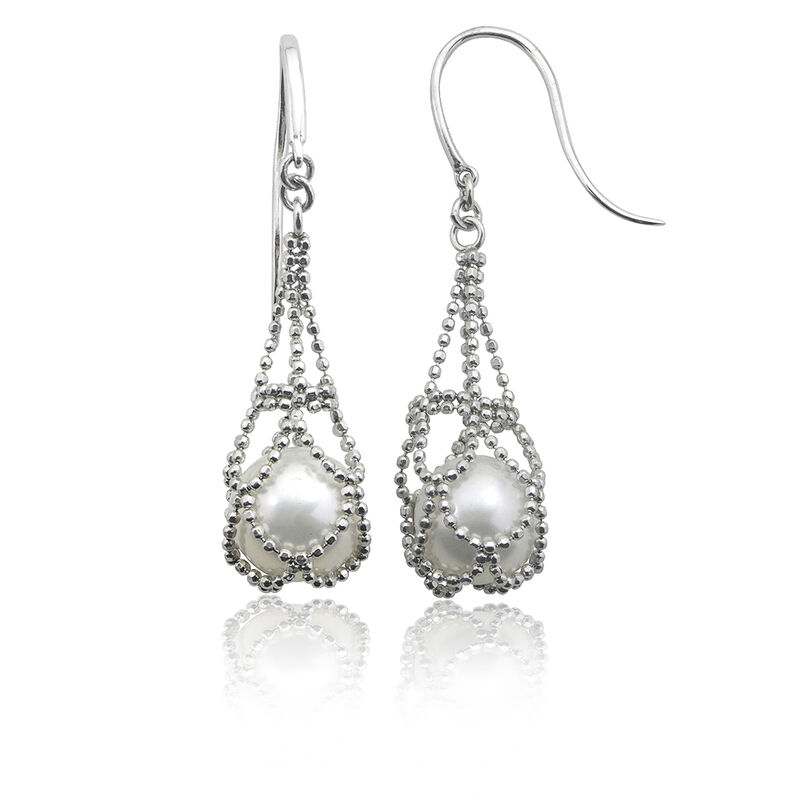 Imperial Pearl Lace Cultured Freshwater Pearl Cage Dangle Earrings in Sterling Silver image number null