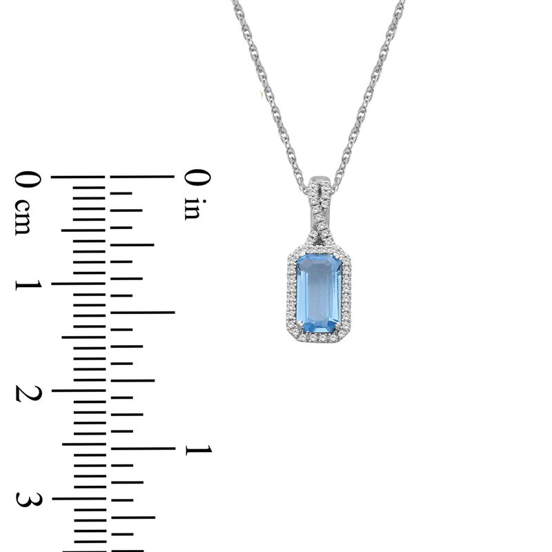 Emerald-Cut Elongated Blue Topaz & Diamond Pendant in 10k White Gold image number null