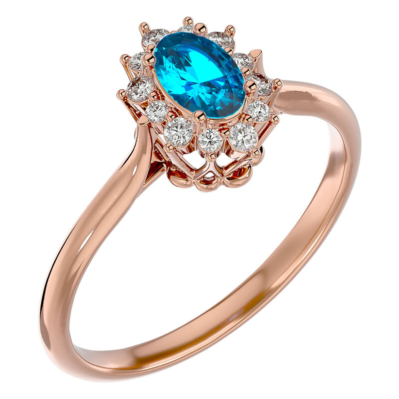 Oval-Cut Blue Topaz & Diamond Halo Ring in 14k Rose Gold image number null