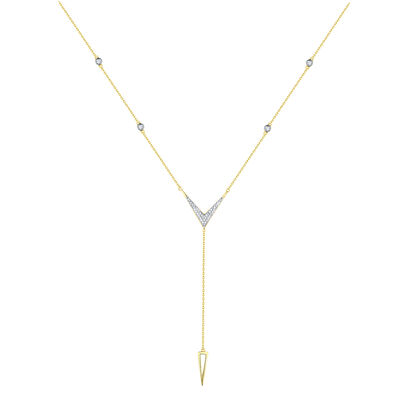 Diamond Open Long Y-Neck Fashion Necklace in 14k Yellow Gold