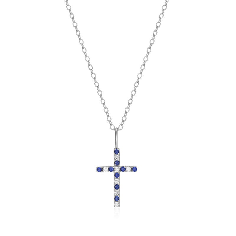 Created Sapphire & Lab Grown Diamond Cross Pendant Necklace in Sterling Silver image number null