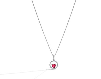 Heart-Shaped Ruby & Diamond Pendant in Sterling Silver