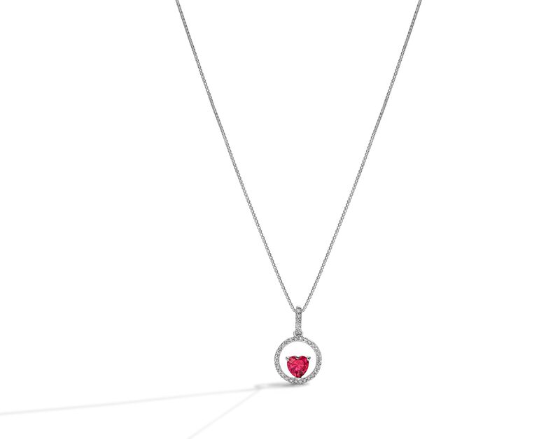 Heart-Shaped Ruby & Diamond Pendant in Sterling Silver image number null