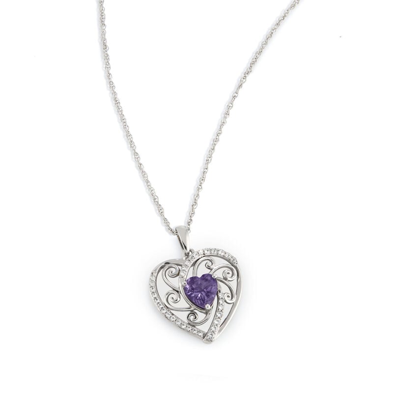 White Sapphire and Amethyst Heart Pendant in Sterling Silver image number null