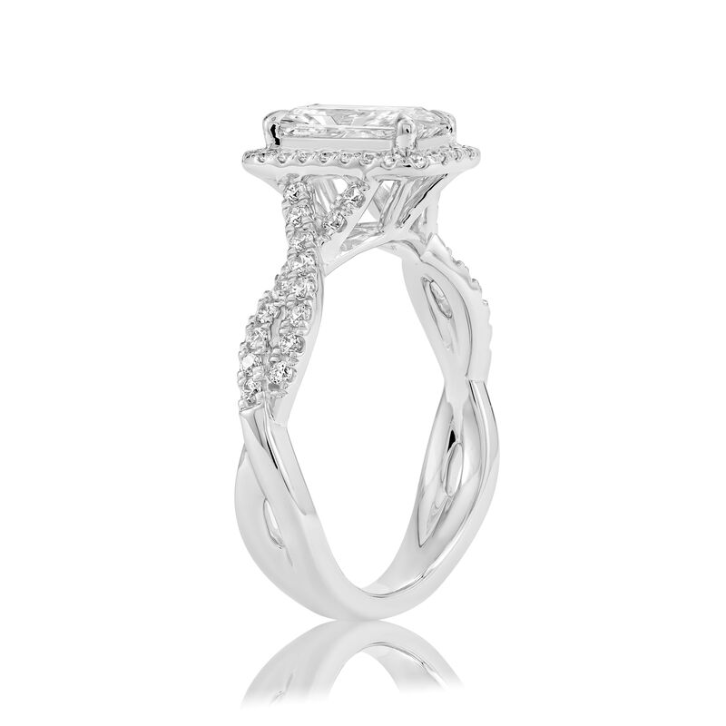 Elongated Radiant Lab Grown Diamond 1 2/5ctw. Halo Twist Engagement Ring in 14k White Gold image number null