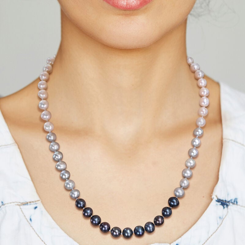 7.5-8mm Multi-Colored White Grey Black Cultured Freshwater Pearl Necklace 17.5" image number null