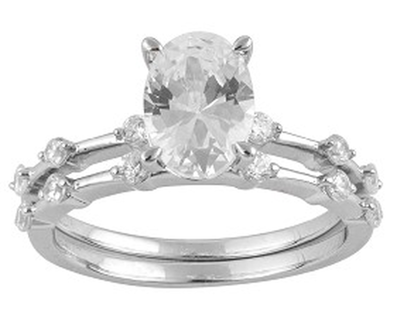 Oval-Cut Lab Grown 1 7/8ctw. Diamond Bar Bridal Set in 14k White Gold image number null