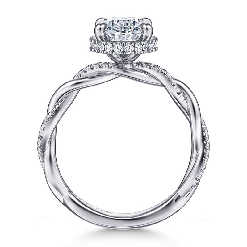 Gabriel & Co. "Ama" 14k White Gold Twist Hidden Halo Oval Setting image number null