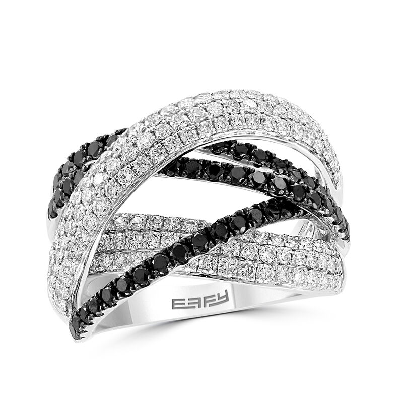 EFFY 2.01ctw. Black White Diamond Drossover Fashion Ring in 14k White Gold image number null