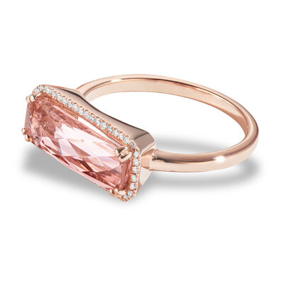 Tahiti Pink Sideway Created Spinel & Diamond Ring in 14k Rose Gold