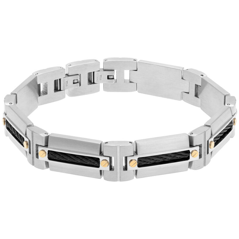 Men's Stainless Steel Bold Cable Inlay Bracelet image number null