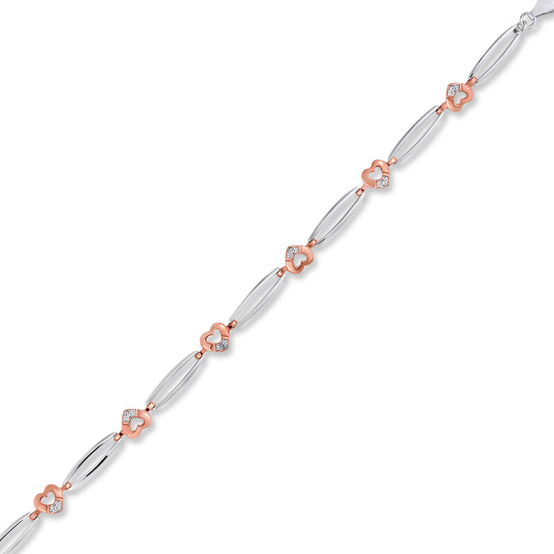 Brilliant-Cut Diamond Heart Fashion Bracelet in Sterling Silver & 10k Rose Gold image number null