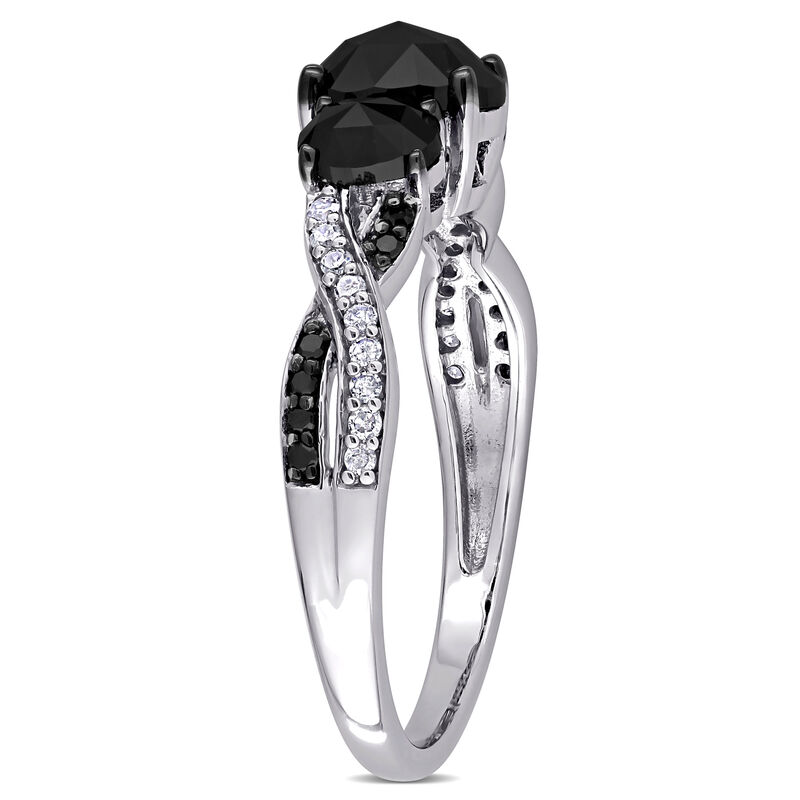 Black Diamond 3-Stone Twist Engagement Ring in 10k White Gold image number null