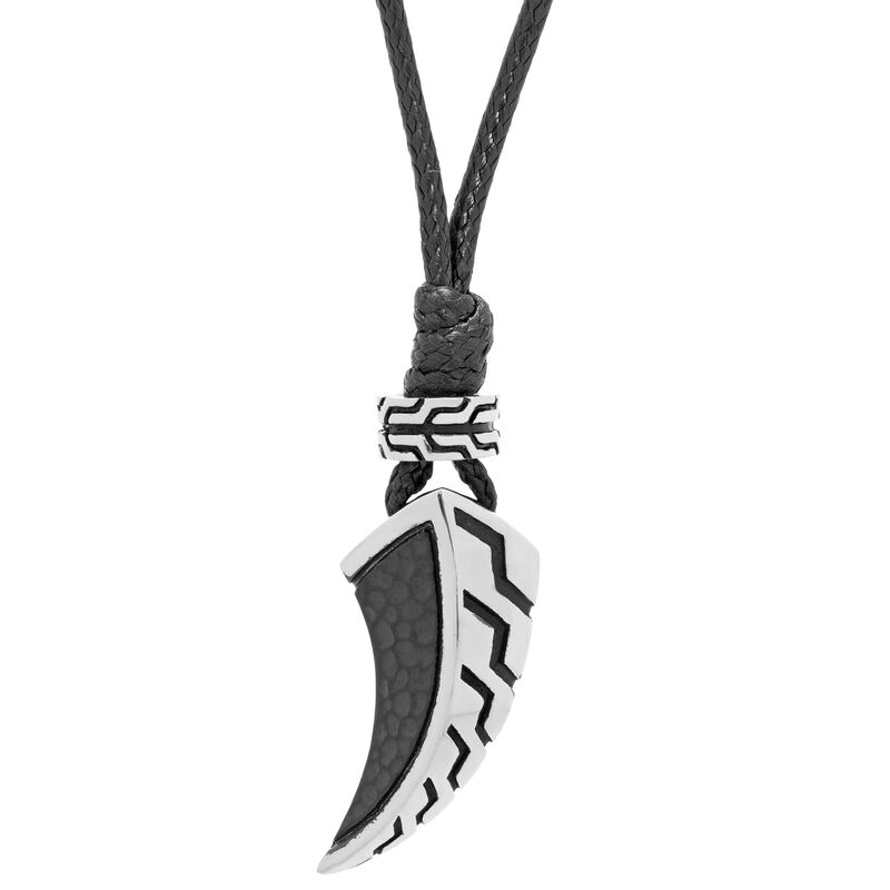 Men's Stainless Steel Tooth Black Cord Necklace image number null