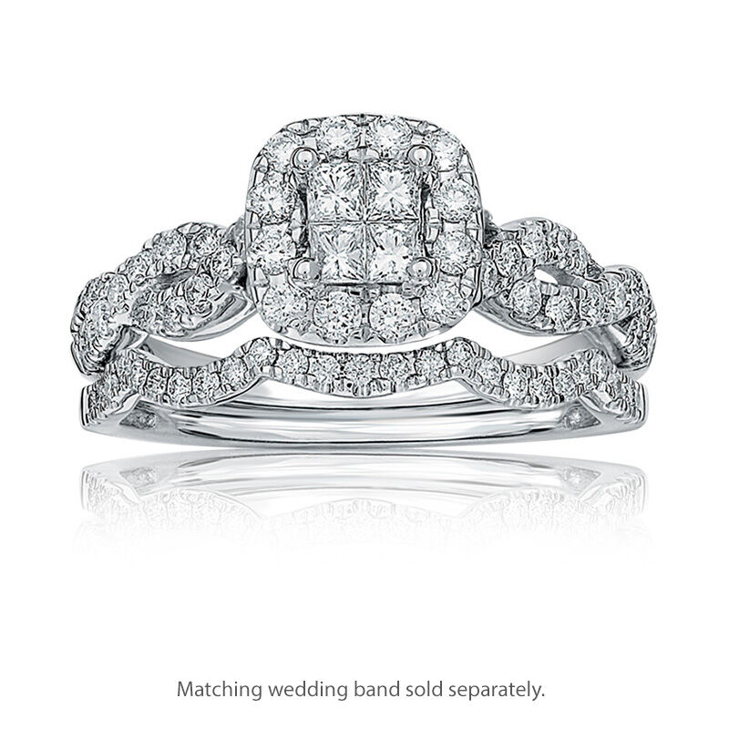 Calla. Princess-Cut Quad Diamond Pavé Twist Engagement Ring in White Gold image number null