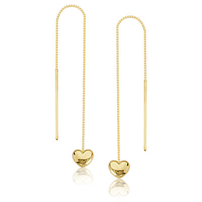 Heart Dangle Threaded Dangle Earrings in 14k Yellow Gold