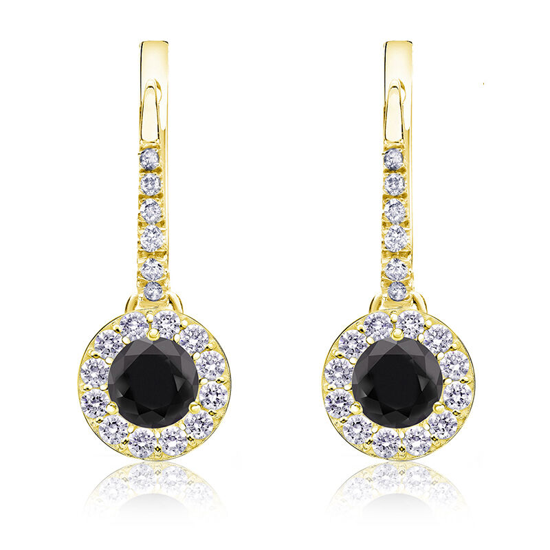 Black Diamond Halo 3/4ct. Drop Earrings in 14k Yellow Gold image number null