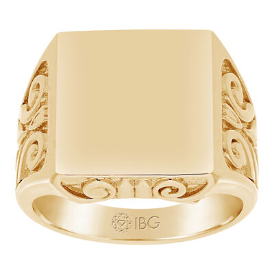 Satin Top and polished Sides Signet Ring 16.5x14.8mm in 14k Yellow Gold