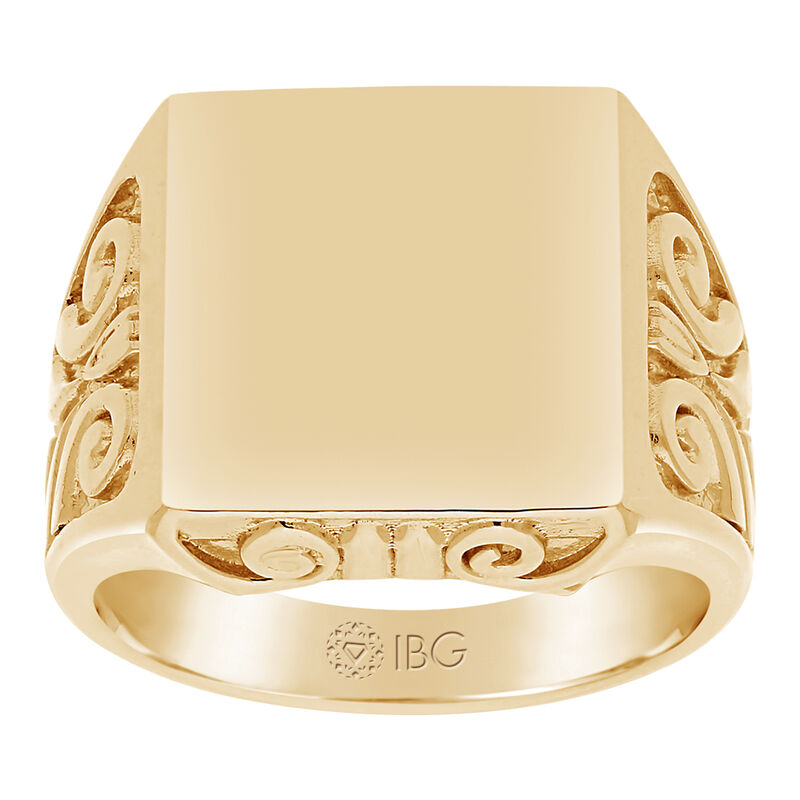 Satin Top and polished Sides Signet Ring 16.5x14.8mm in 14k Yellow Gold image number null