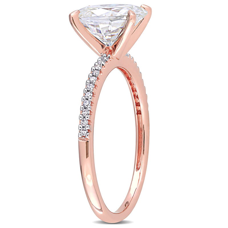 Diamond & Created Moissanite Oval Solitaire Engagement Ring in 14k Rose Gold image number null