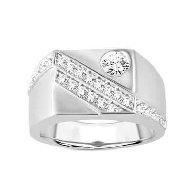 Men's Lab Grown 1ctw. Diamond Diagonal Ring in 10k White Gold