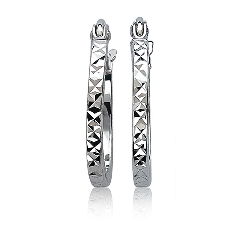 Etched Petite Crisscross White Gold Hoop Earrings image number null