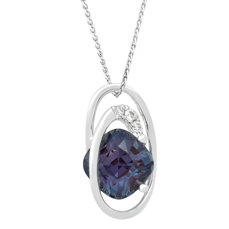 Chatham Flame Created Alexandrite Swirl Pendant in 14k White Gold image number null