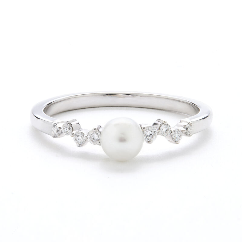 Pearl & Lab Grown Diamond Squiggle Ring in 10k White Gold image number null