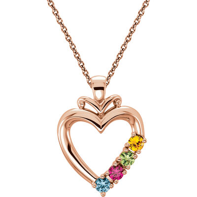 4-Stone Family Heart Pendant in 14k Rose Gold