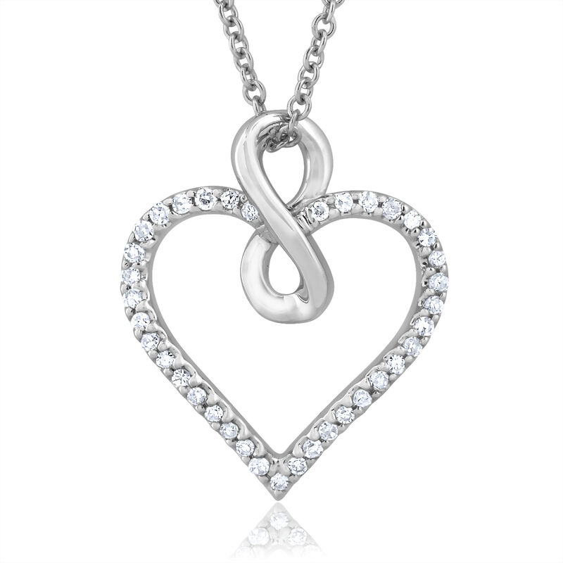 Diamond Heart & Infinity Bale Pendant 1/8ctw in 10k White Gold image number null
