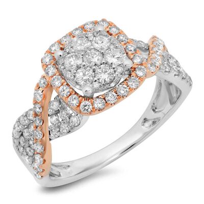 Shy Creation 1ctw. Diamond Twist Engagement Ring in 14k Rose & White Gold